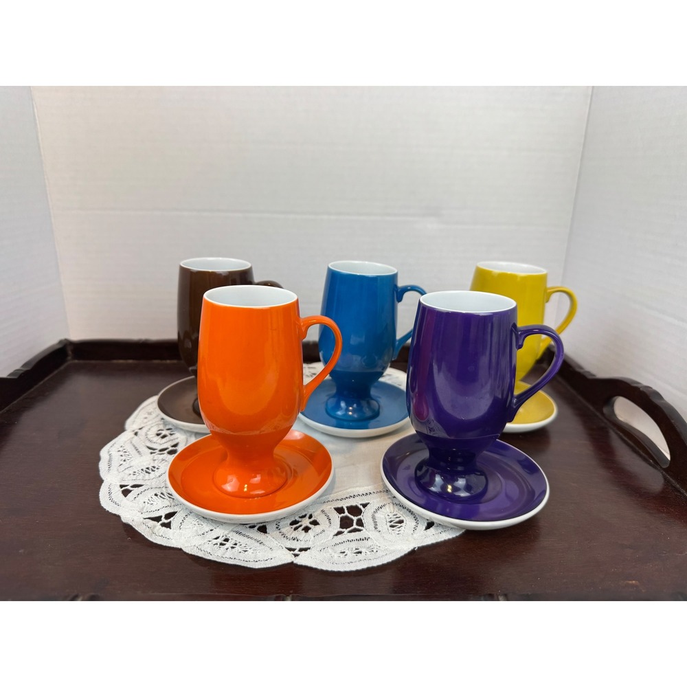 Vtg Schmid Porcelain MCM LaGardo Tackett Footed‎ Demitasse Espresso Set of 5